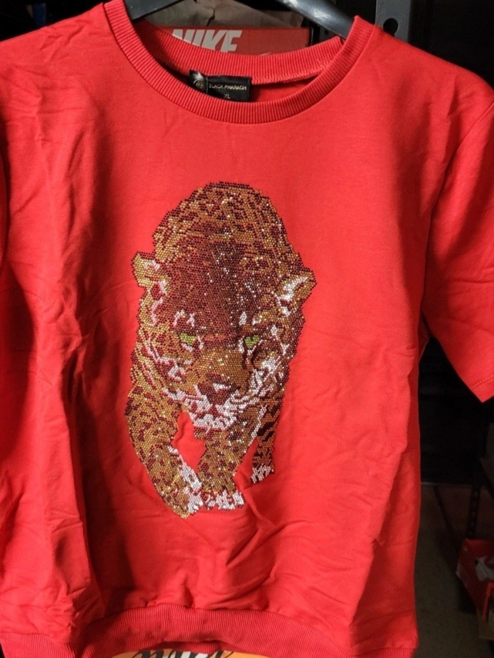 *NEW* Black Pharoah Streetwear Rhinestone Panther Red Shirt Size 2XL